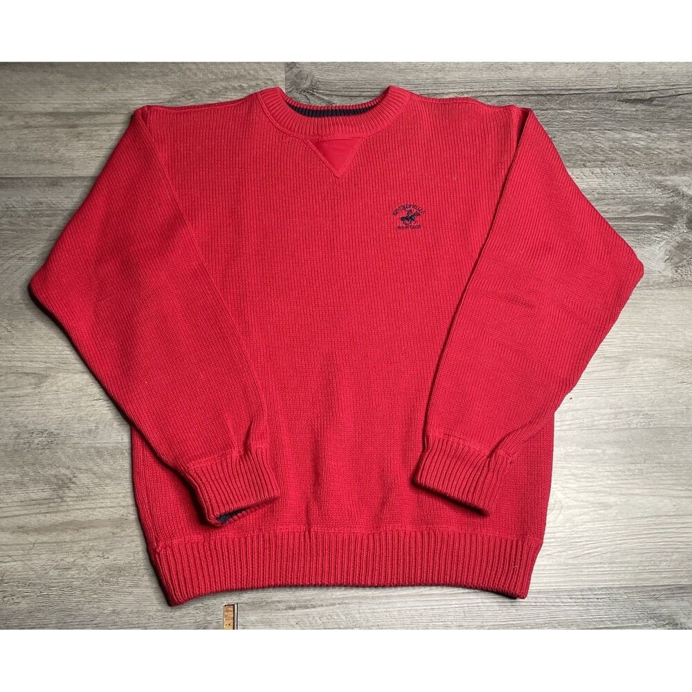 Vtg Beverly Hills Polo Club Men's Size M Red Cotton Crewneck Knit Sweater Crew
